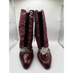 Manolo Blahnik Leather With Lace Floral Overlay . Handmade In Italy Size 9 - 9.5